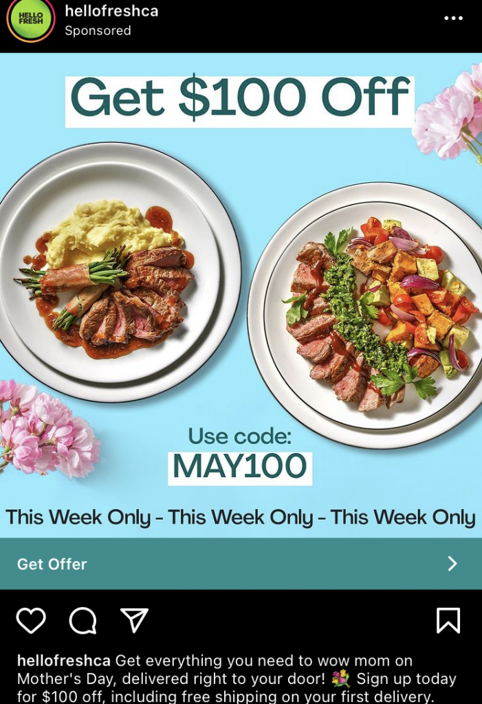 hello fresh instagram ad example k6