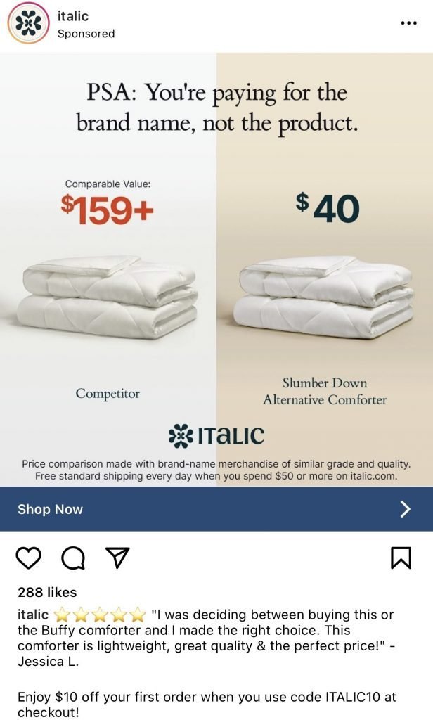 Italic Instagram Ad Example