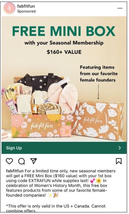 Fab Fit Fun Instagram Ad Example